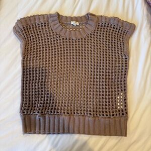 Splendid Brown crochet short sleeve sweater